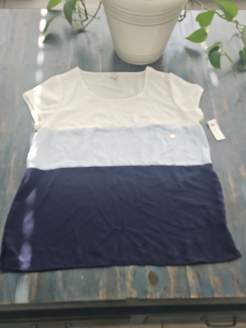 Charming Charlie White, Light Blue & Navy Colorblock Scoop Tee